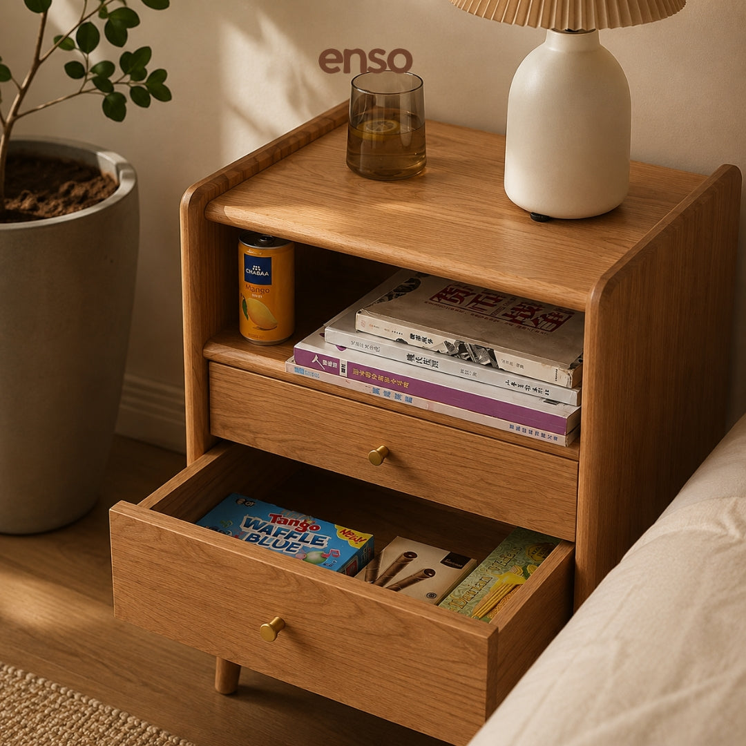 SACHI Solid Wood Bedside Table