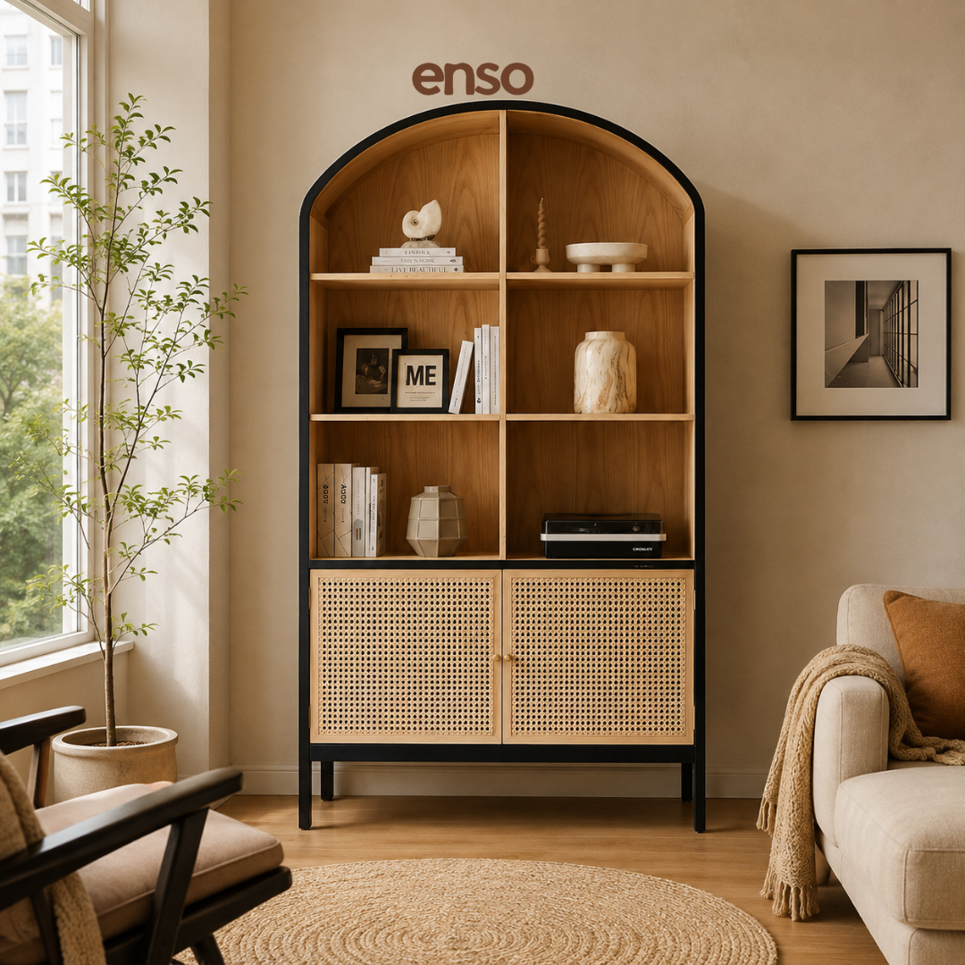 IORI Rattan Solid Wood Bookshelf