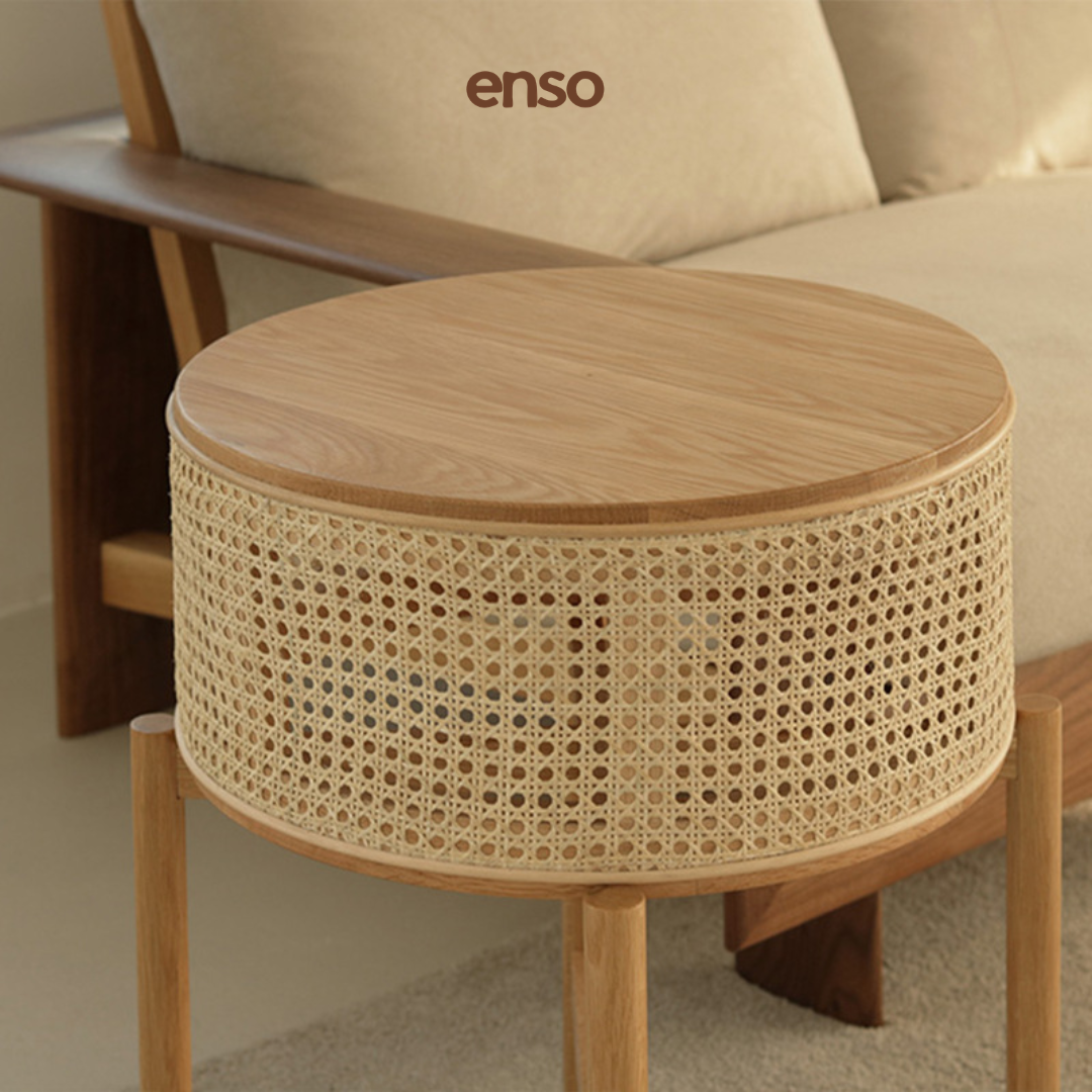 TSUMUGI Rattan Solid Wood Side Table