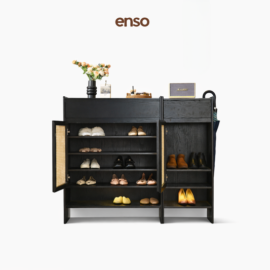 GENKAN Rattan Solid Wood Shoe Cabinet