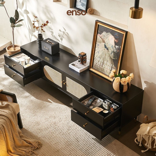 KADO Rattan Solid Wood Tv Console