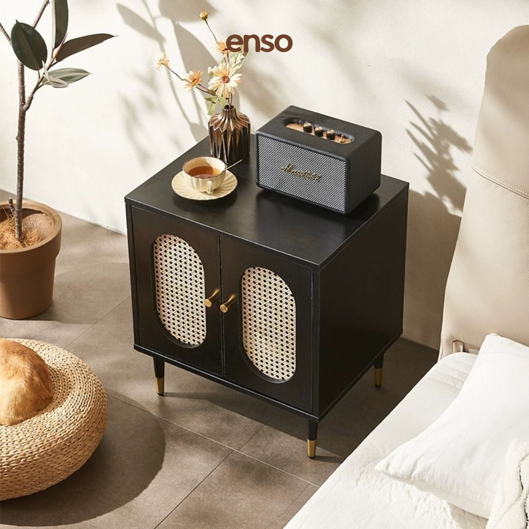 KADO Rattan Solid Wood Bedside Table