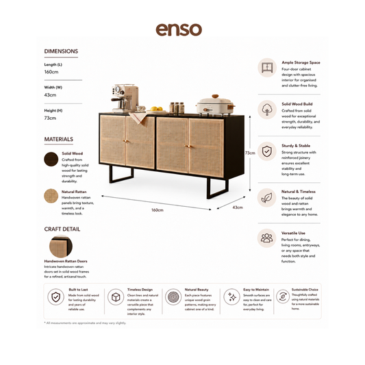 KAHO Rattan Solid Wood Sideboard