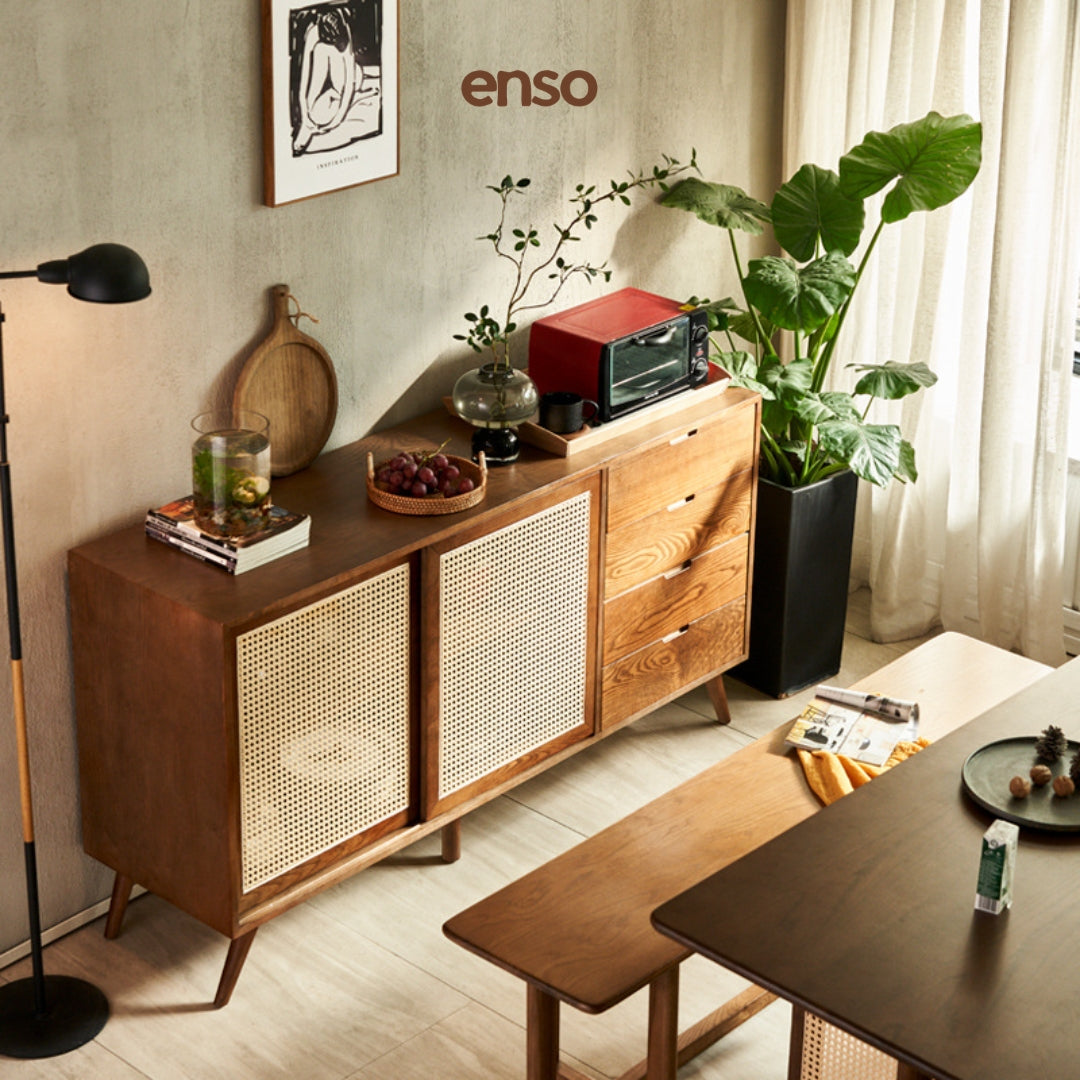 SHIORI Rattan Solid Wood Sideboard