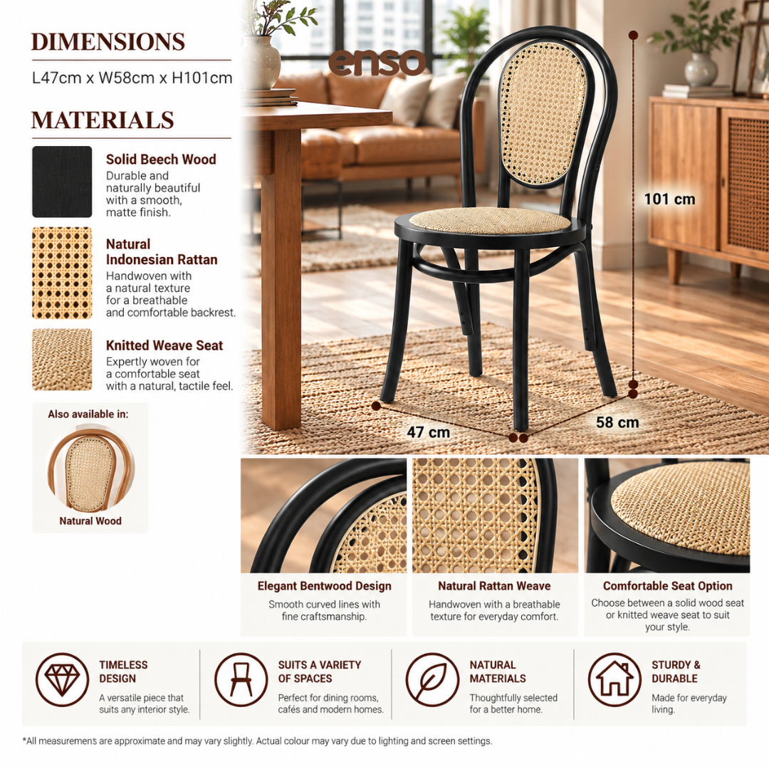 KOMI Solid Wood Rattan Dining Chair