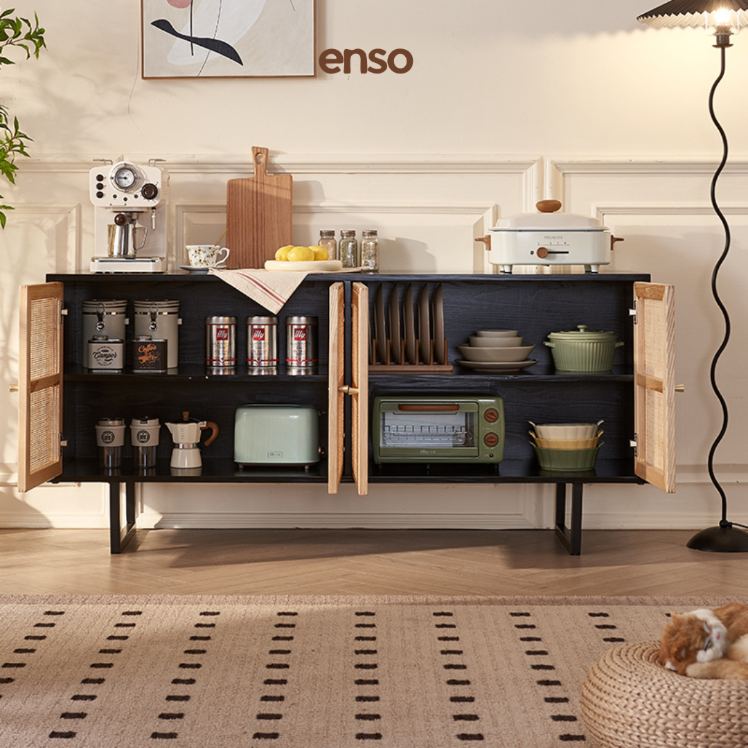 KAHO Rattan Solid Wood Sideboard