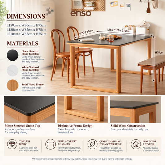 HIKARI Sintered Stone Solid Wood Dining Table