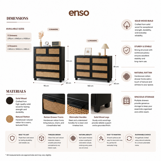 TANSU Rattan Solid Wood Chest of Drawer