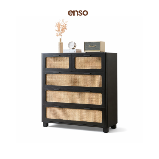 TANSU Rattan Solid Wood Chest of Drawer