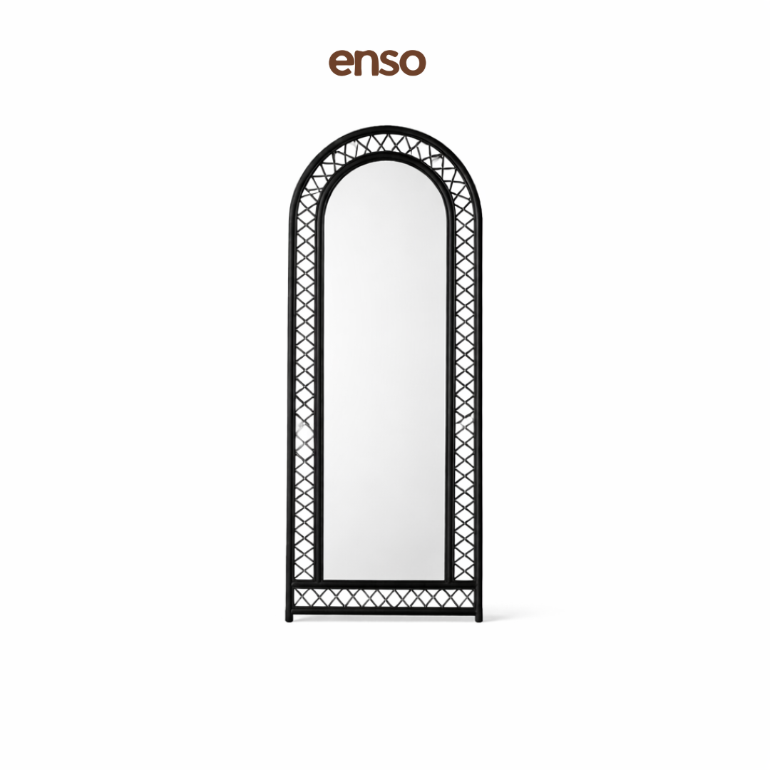 KAGAMI Rattan Solid Wood Arched Mirror
