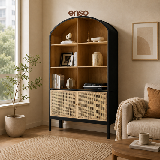 IORI Rattan Solid Wood Bookshelf