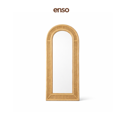 KAMI Rattan Solid Wood Arched Mirror