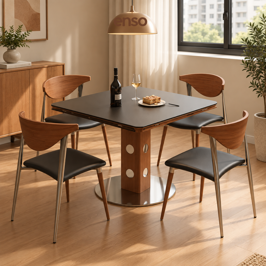 BJORN Sintered Stone Solid Wood Extendable Dining Table