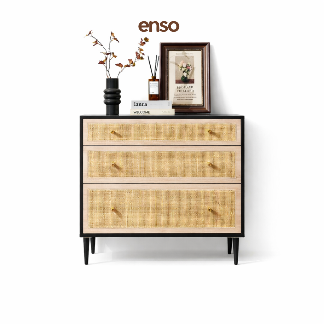 KURA Rattan Solid Wood Chest of Drawer