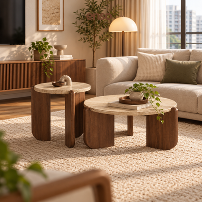 JESPER Travertine Solid Wood Coffee Table