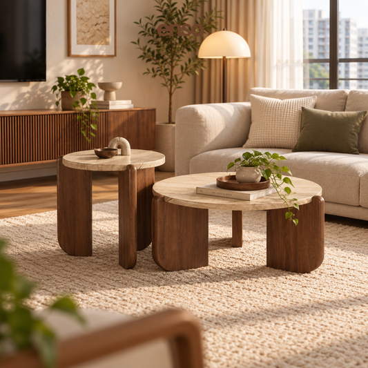 JESPER Travertine Solid Wood Coffee Table