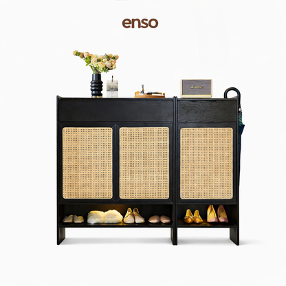GENKAN Rattan Solid Wood Shoe Cabinet