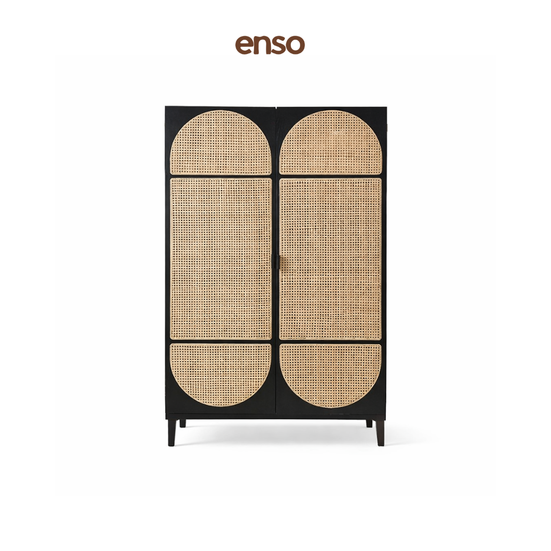 EMIKO Rattan Solid Wood Wardrobe