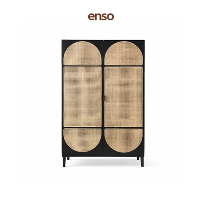 EMIKO Rattan Solid Wood Wardrobe