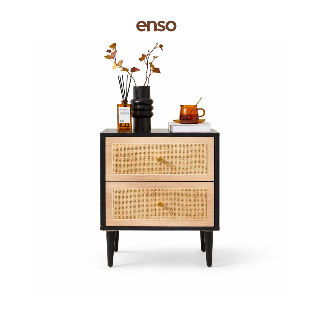 KURA Rattan Solid Wood Bedside Table
