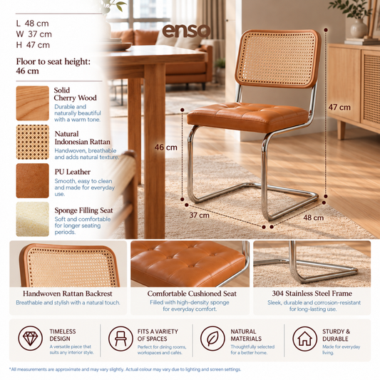 MIKAO Solid Wood Rattan Dining Chair