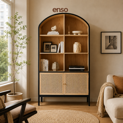 IORI Rattan Solid Wood Bookshelf
