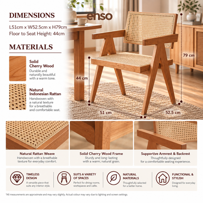 YANE Solid Wood Rattan Dining Chair