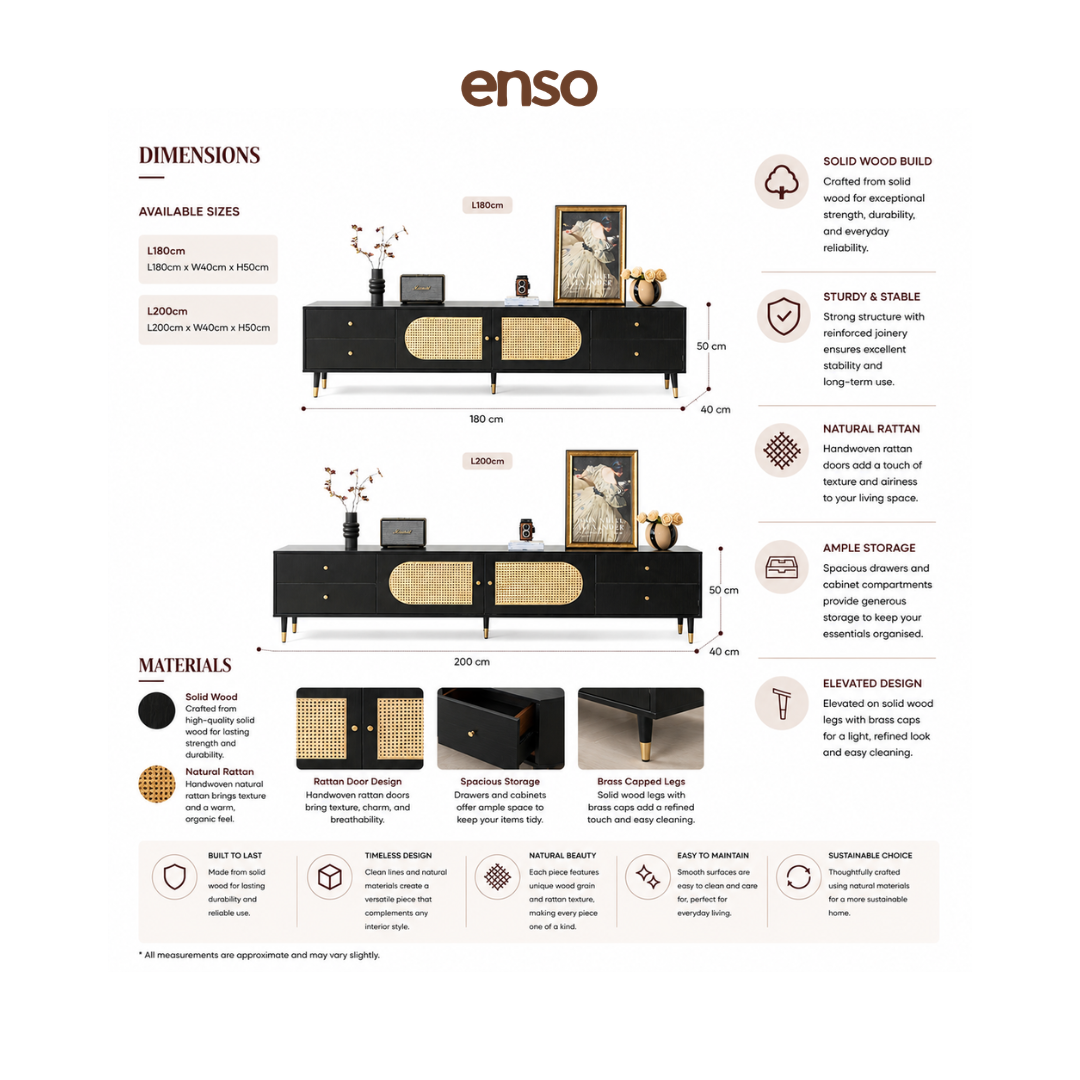 KADO Rattan Solid Wood Tv Console