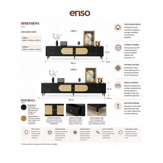 KADO Rattan Solid Wood Tv Console