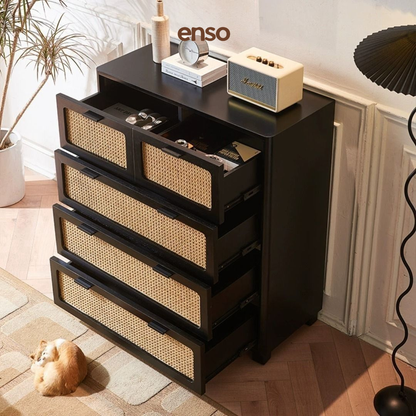 TANSU Rattan Solid Wood Chest of Drawer