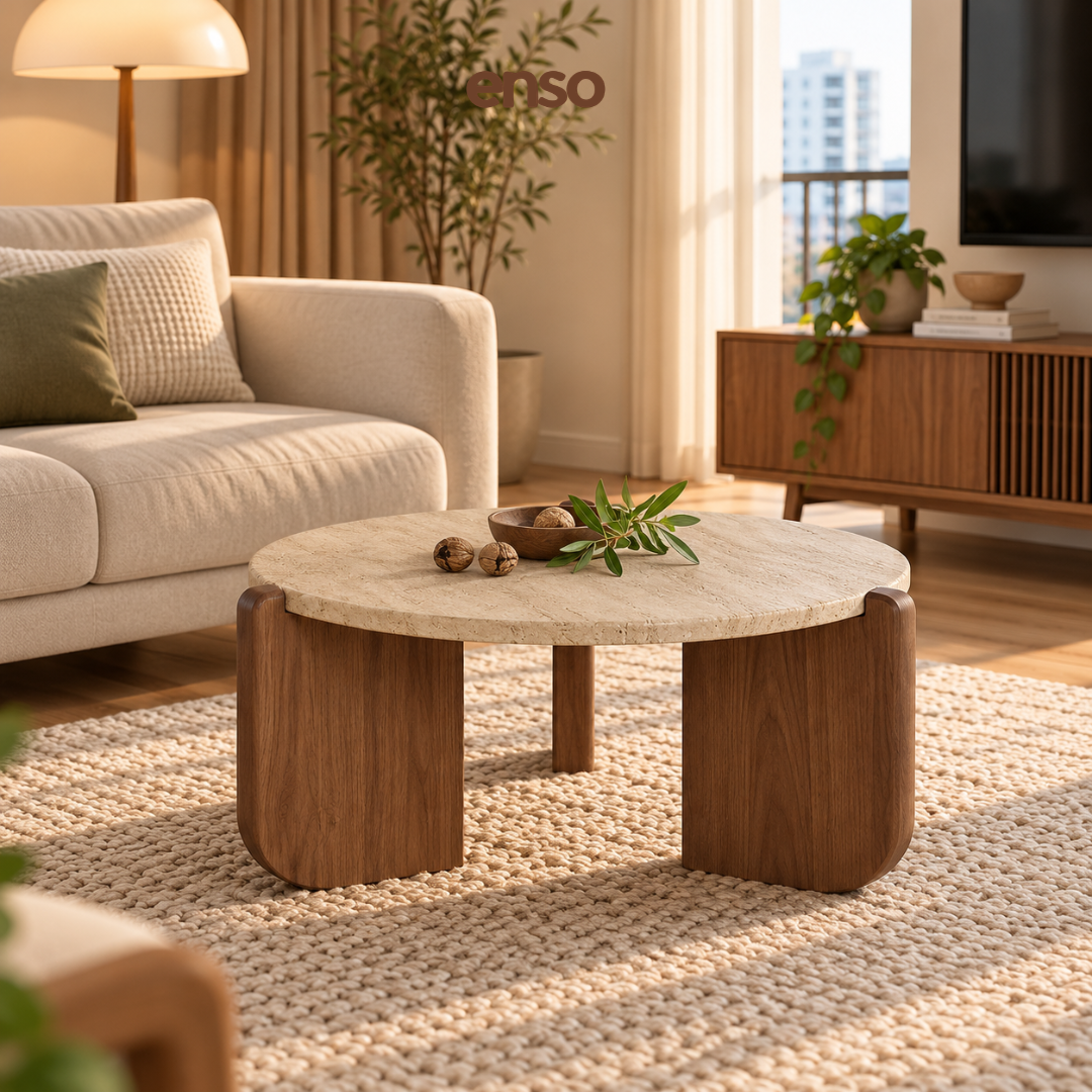 JESPER Travertine Solid Wood Coffee Table