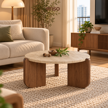 JESPER Travertine Solid Wood Coffee Table