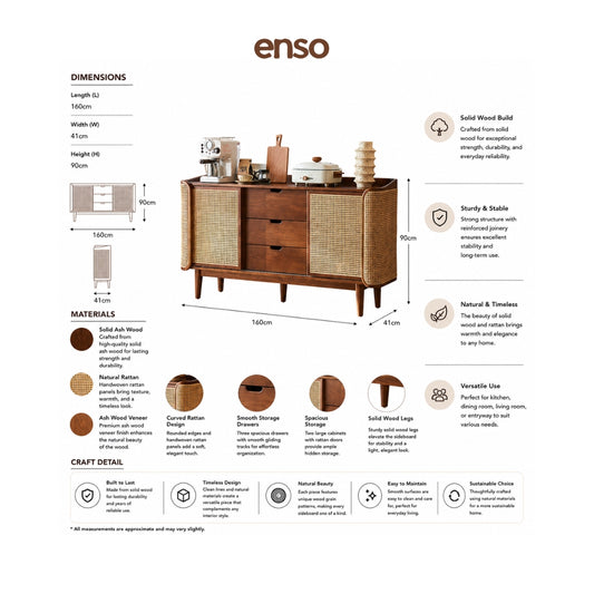 NAGOMI Rattan Solid Wood Sideboard