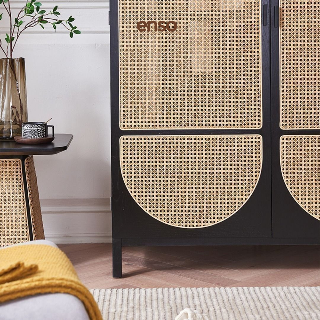 EMIKO Rattan Solid Wood Wardrobe