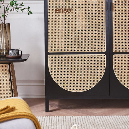 EMIKO Rattan Solid Wood Wardrobe