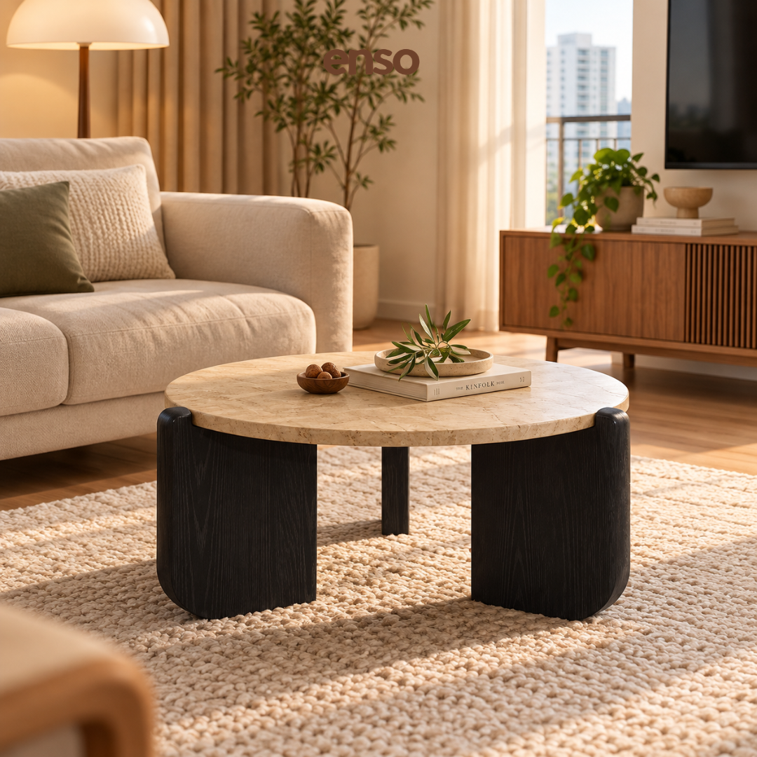 JESPER Travertine Solid Wood Coffee Table