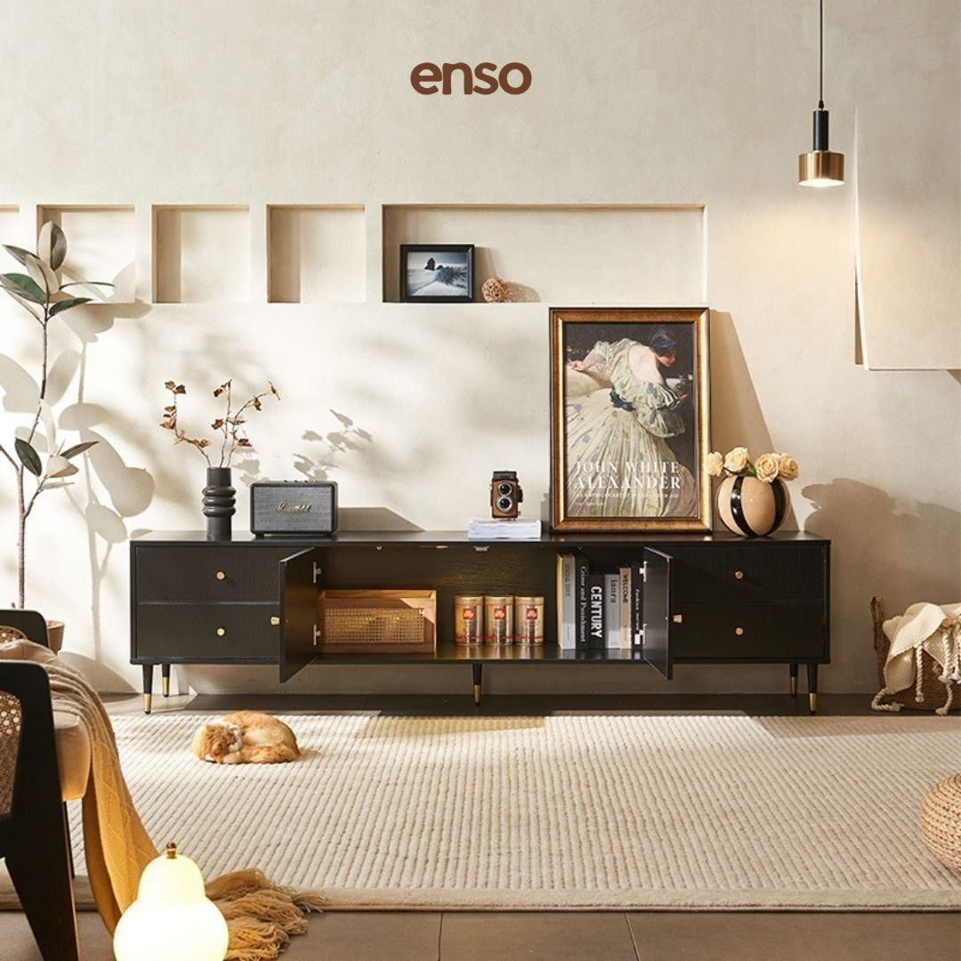KADO Rattan Solid Wood Tv Console
