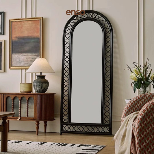 KAGAMI Rattan Solid Wood Arched Mirror
