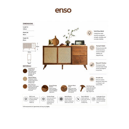 SHIORI Rattan Solid Wood Sideboard