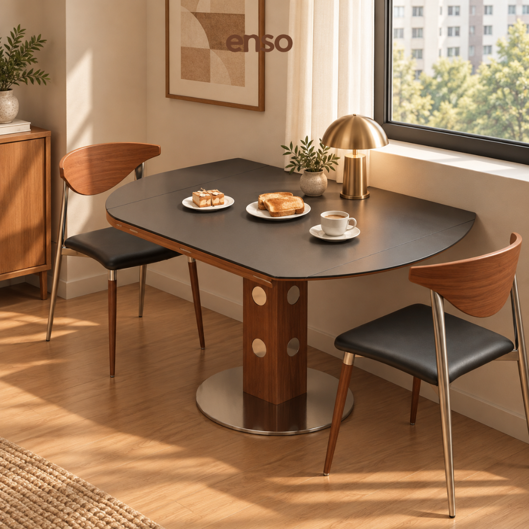 BJORN Sintered Stone Solid Wood Extendable Dining Table