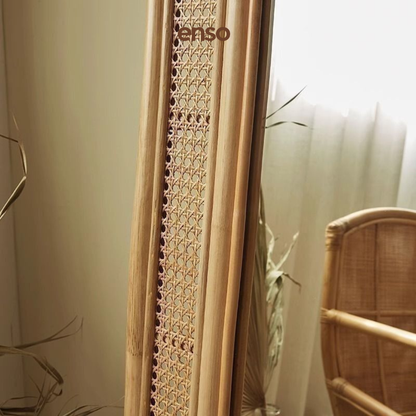 KAMI Rattan Solid Wood Arched Mirror