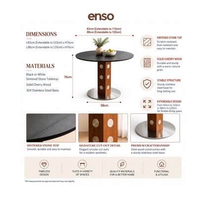 BJORN Sintered Stone Solid Wood Extendable Dining Table