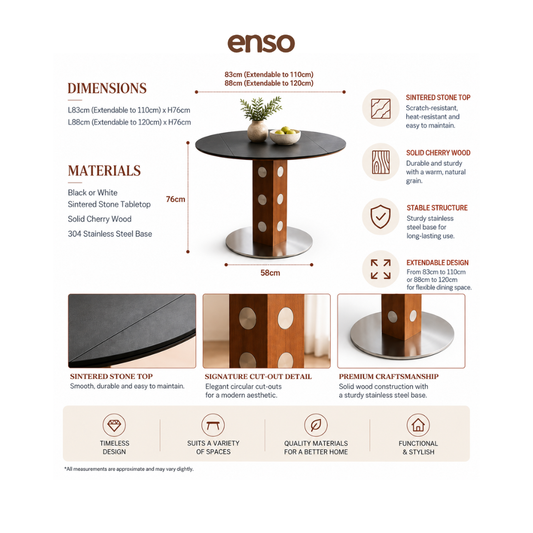 BJORN Sintered Stone Solid Wood Extendable Dining Table