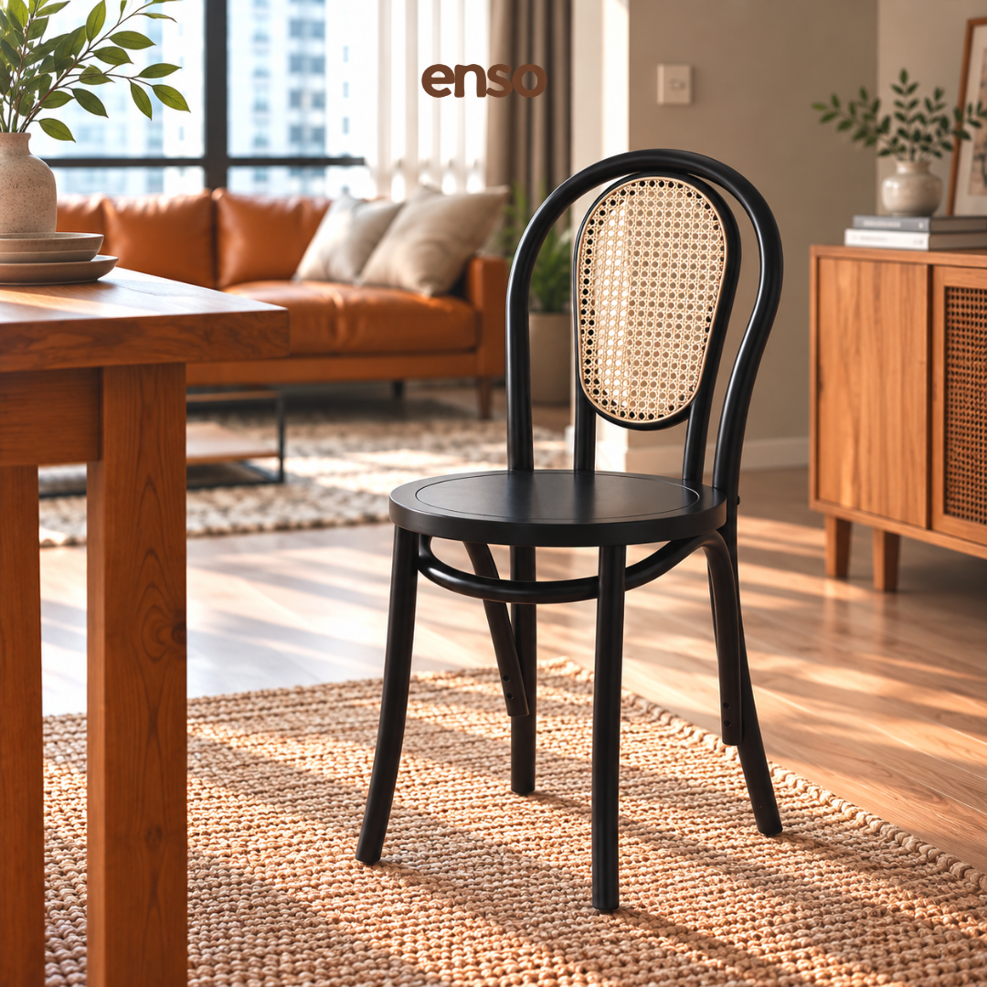 KOMI Solid Wood Rattan Dining Chair