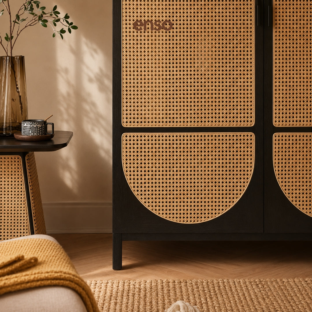 EMIKO Rattan Solid Wood Wardrobe