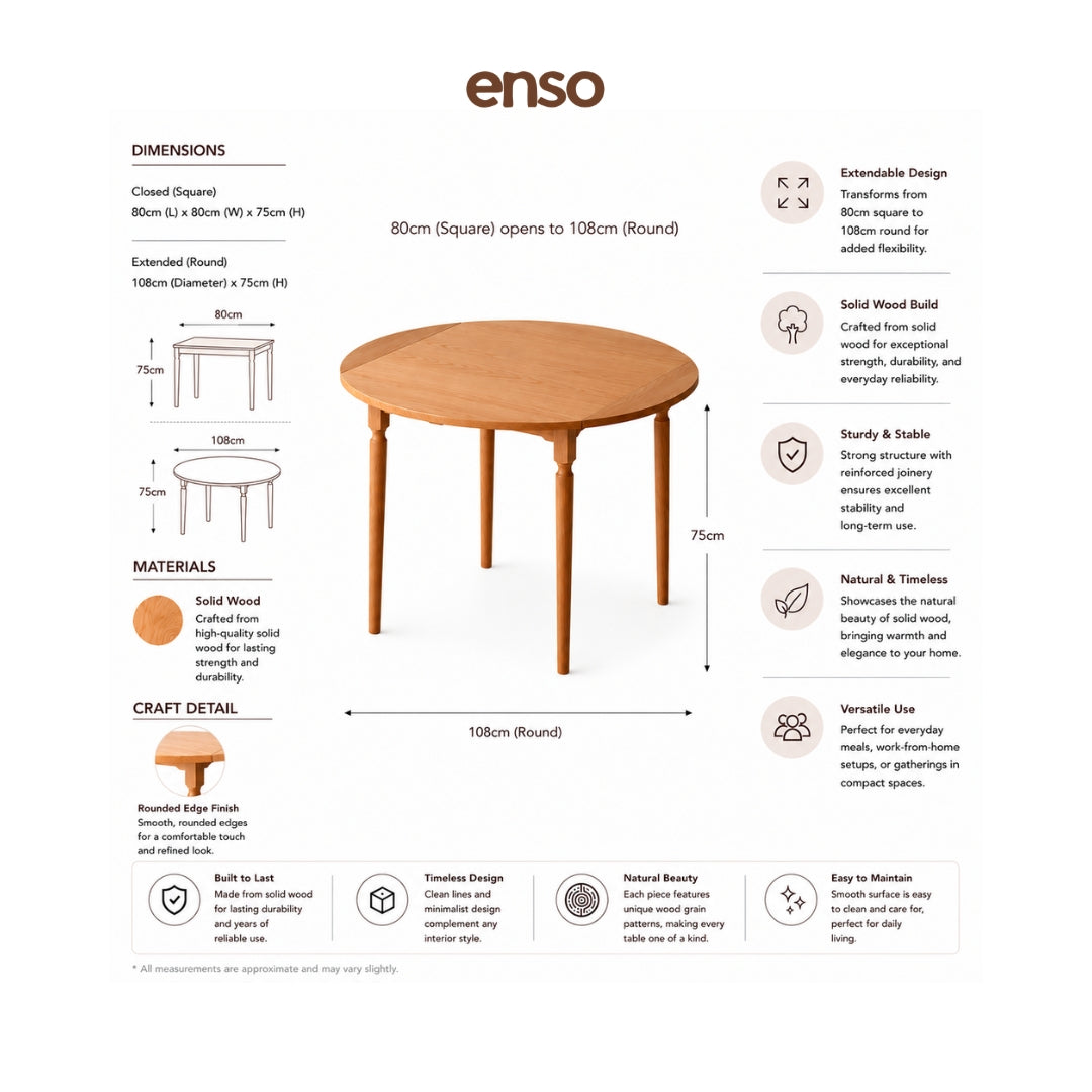 TAKUMI Solid Wood Extendable Dining Table