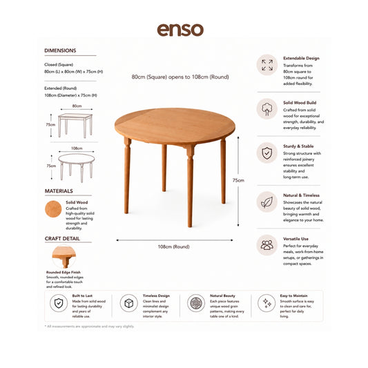 TAKUMI Solid Wood Extendable Dining Table