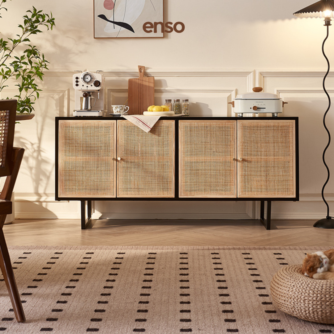 KAHO Rattan Solid Wood Sideboard