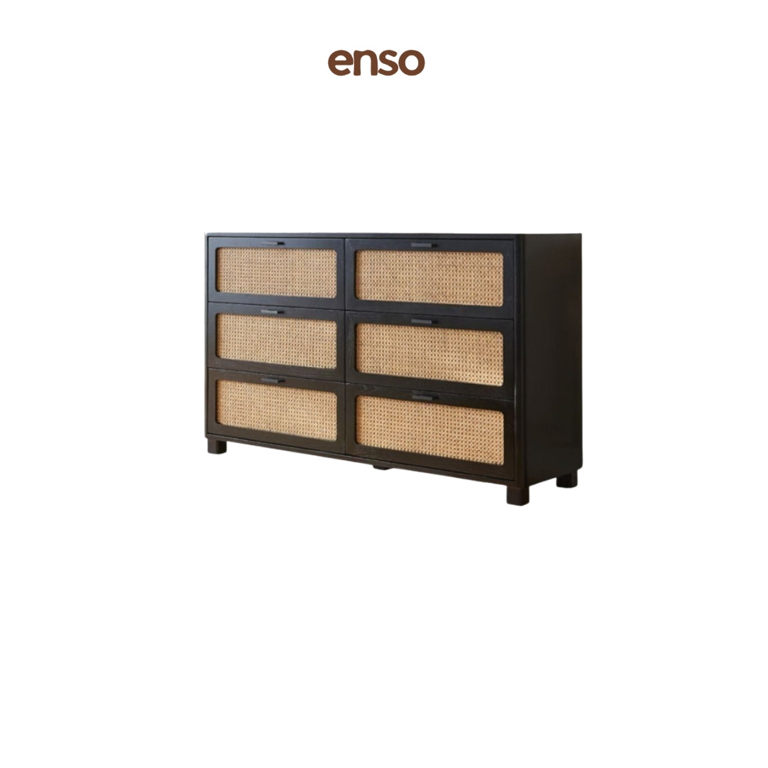 TANSU Rattan Solid Wood Chest of Drawer