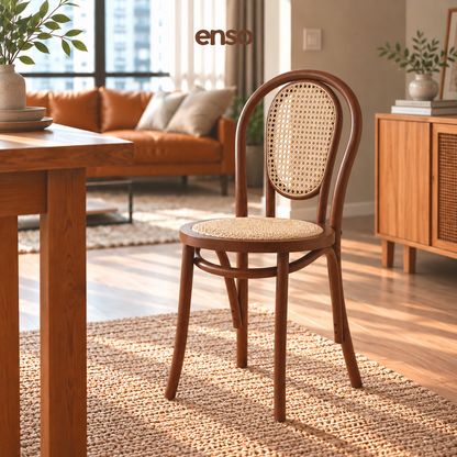 KOMI Solid Wood Rattan Dining Chair